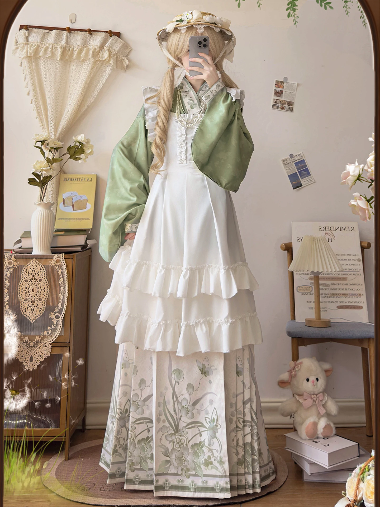 

Оригинальное платье Hanfu ort irt с юбкой и юбкой Fce Ming Dynas Sle с отложным воротником и лицевой юбкой Lolita Aut...