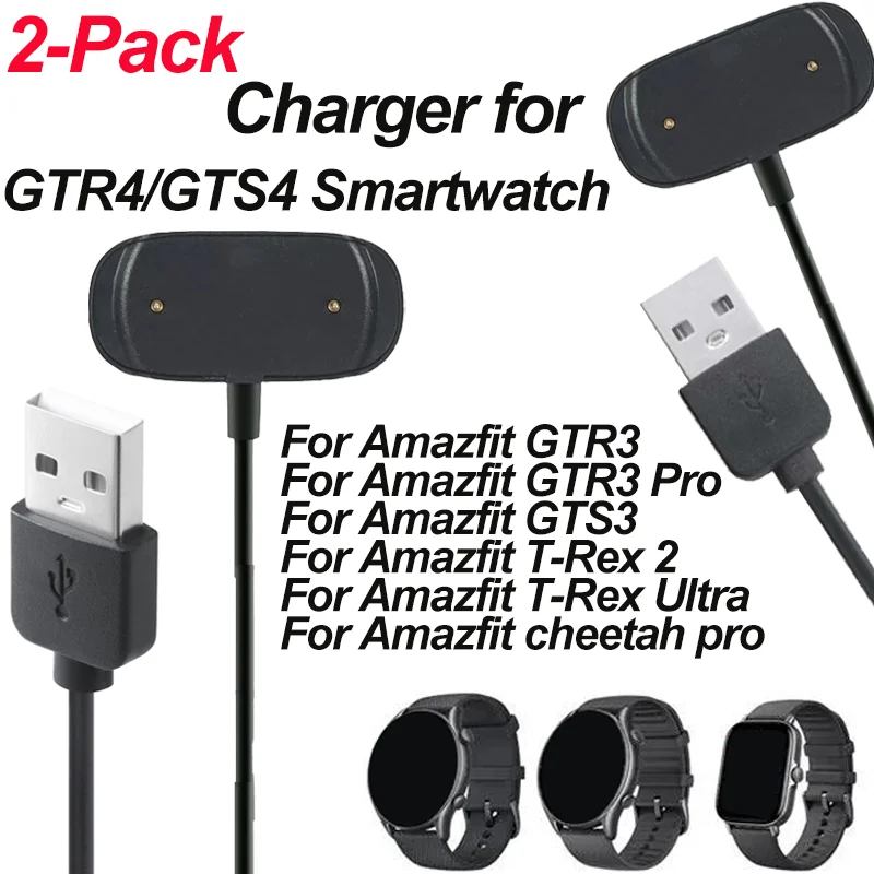 2er-Pack für Amazfit GTR 4/GTR 3/GTS 4/GTS 3/T-Rex 2 USB Smart Watch Ladegerät Ersatz-Ladekabel
