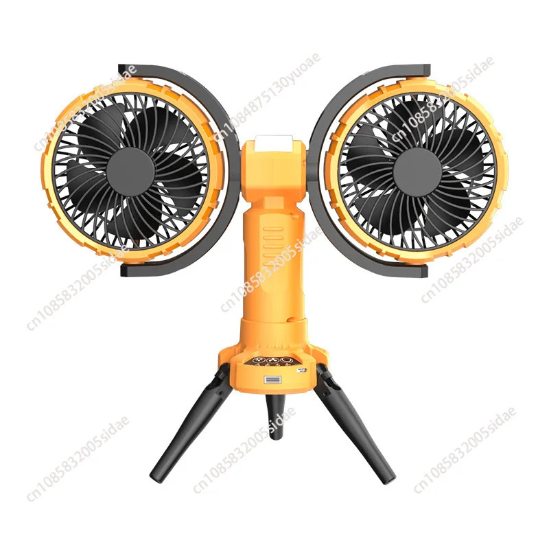 

Camping Dual Head Fan Tent Camp Fan With 8000mAh Battery 4-Speed Wind 2 Lighting Portable Outdoor Air Cooling shaking head Fan