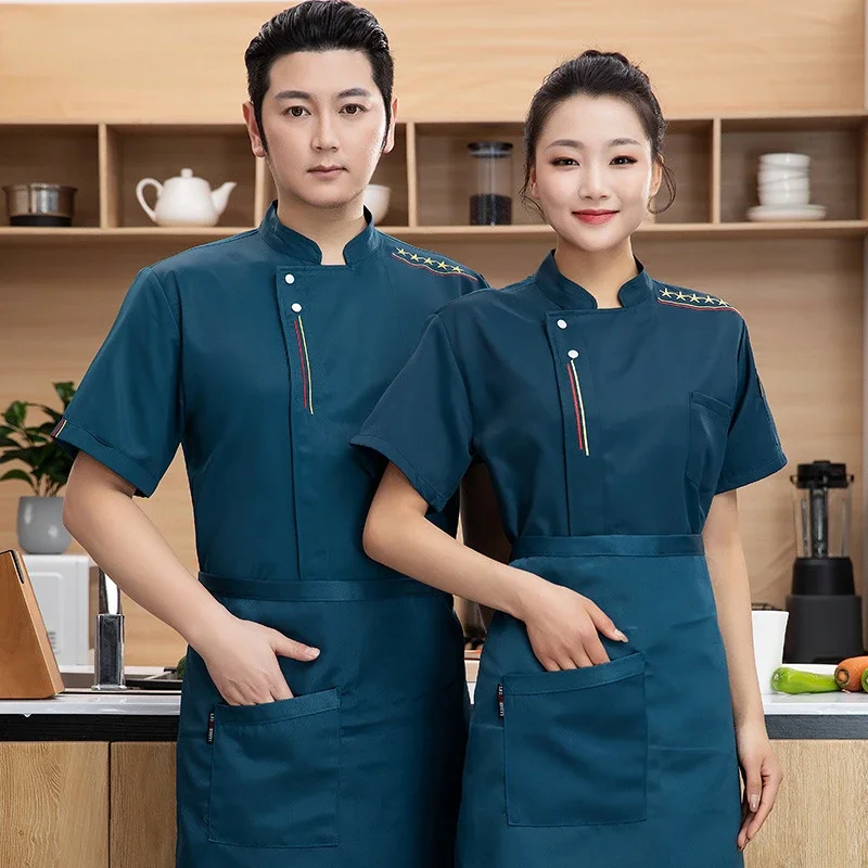 Chef Uniform Short Sleeve Hotel Catering Work Clothes Summer Kitchen Cooking Restaurant Cook Coat Bakery Overall Pastry Clothing