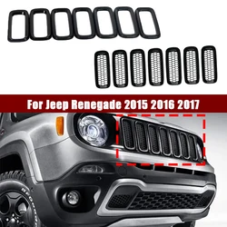 7Pcs ABS Black For Jeep Renegade 2015 2016 2017 Front Grid Grille Inserts Racing Grill Frame Trim ABS Black