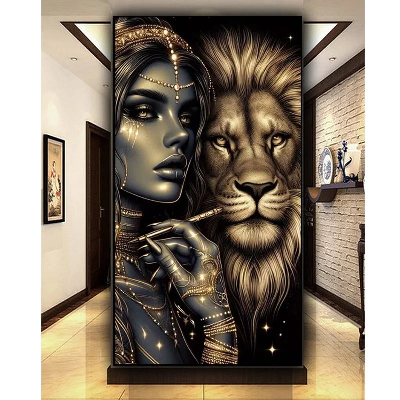 Large Golden Woman and Lion DIY Diamond Painting New 2024 jewelry Cross Stitch Kit Mosaic Diamond Embroidery For Home Decor