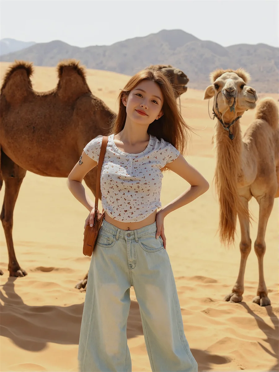 

Джинсы с широкими штанинами в пол, женские рваные южные джинсы длиной до колена, узкие цвета хаки, семь полухудожественных индивидуальных ретро-цепочек, золотого цвета