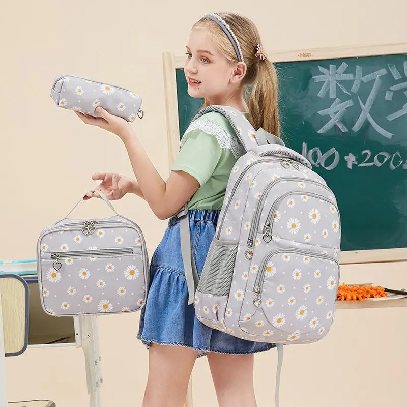 Sac à dos d'école pour adolescentes, ensemble de cartables pour enfants avec boîte à lunch, étui à crayons, sac à dos de voyage pour ordinateur portable, sacs de jour décontractés