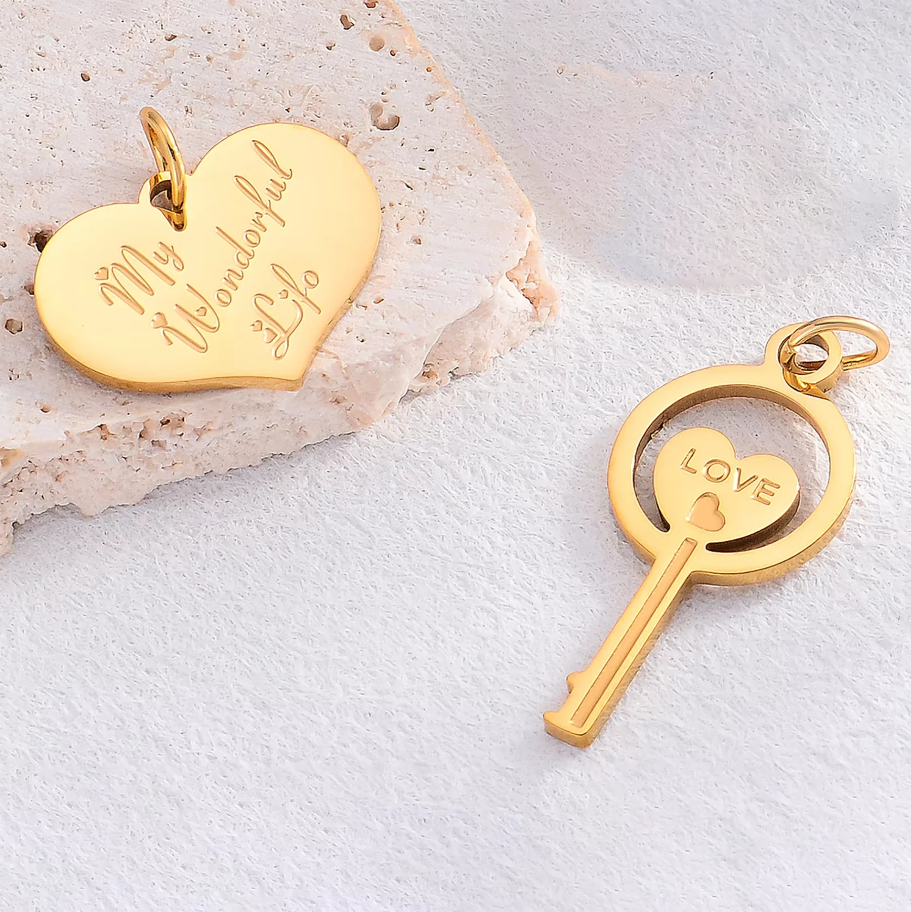 

10Pcs Fashion 18K Gold Color Stainless Steel Heart Love Moon Key Charms Accessories for Handmade Neaclace Jewelry Pendant