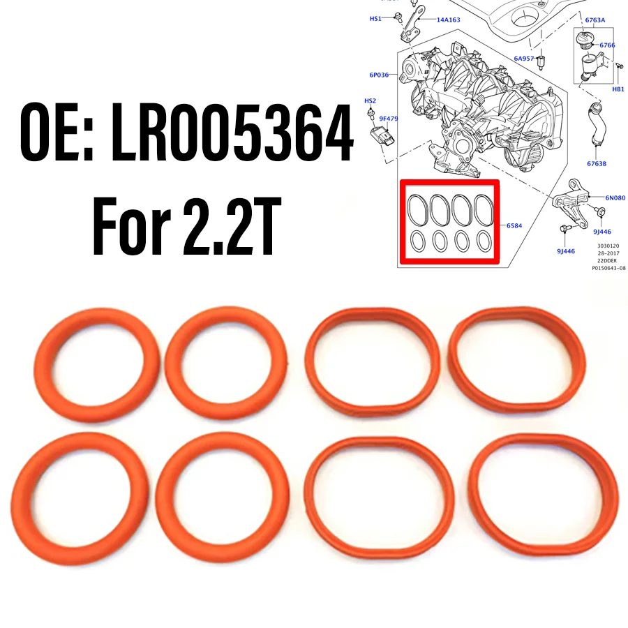 8Pcs Intake Manifold Gasket Inlet Seal LR005364 Fit For Land Rover 2.2T Freelander LR2 Range Rover Evoque L359 Discovery Sport