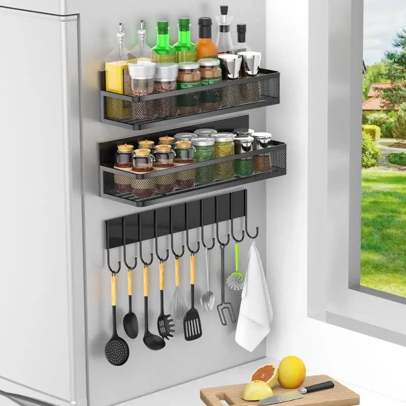 

Magnetic Spice Rack Magnetic Rack for Refrigerator Spice Organizer with 8 Hook Rack Magnetic Shelfs