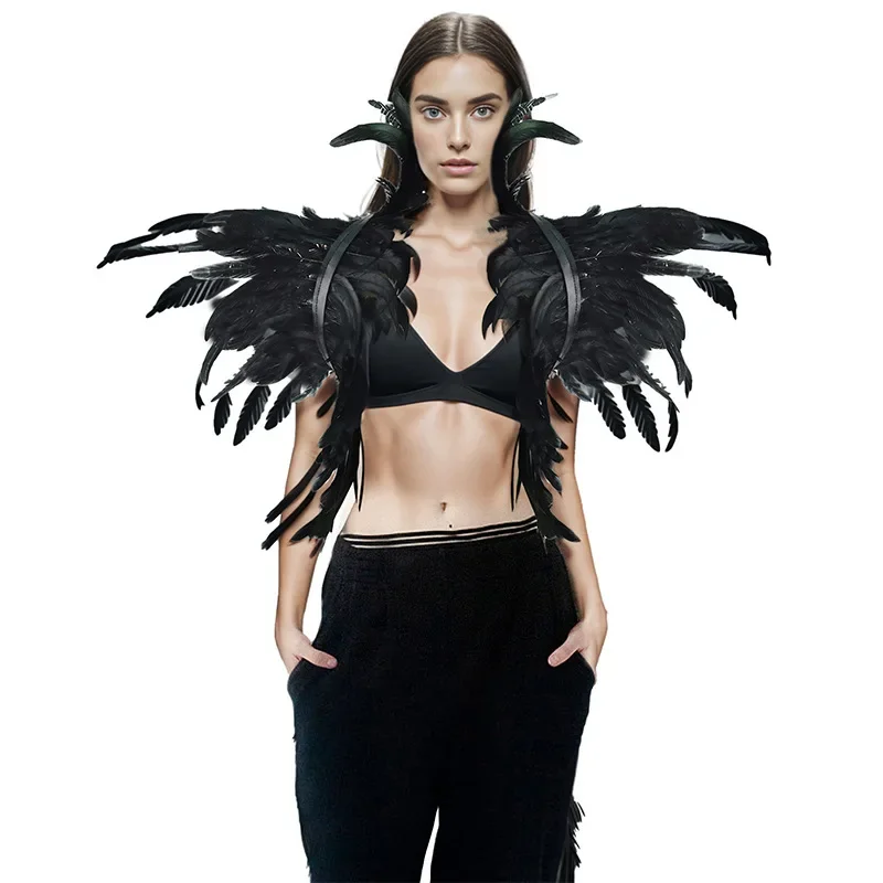 CosplayGothic Feather Shawl Strap Shrug Collar Feather Cloak Halloween Sleeping Curse Cosplay Props Party Masquerade Rave Access