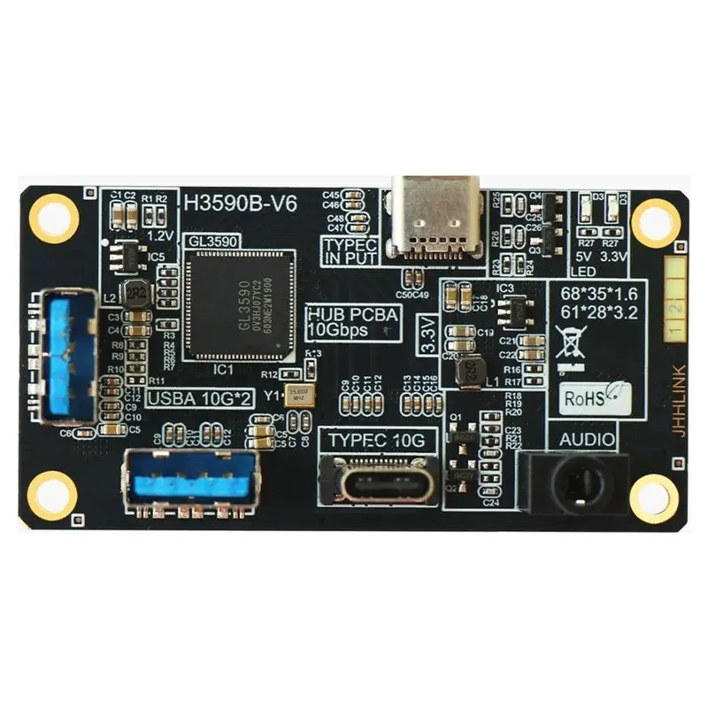 Leading-USB 3.2 Gen2 10Gbps Type-C To Dual USB-A 10Gx2 Docking Station Audio Jack Full-Function Adapter For PC Expansion