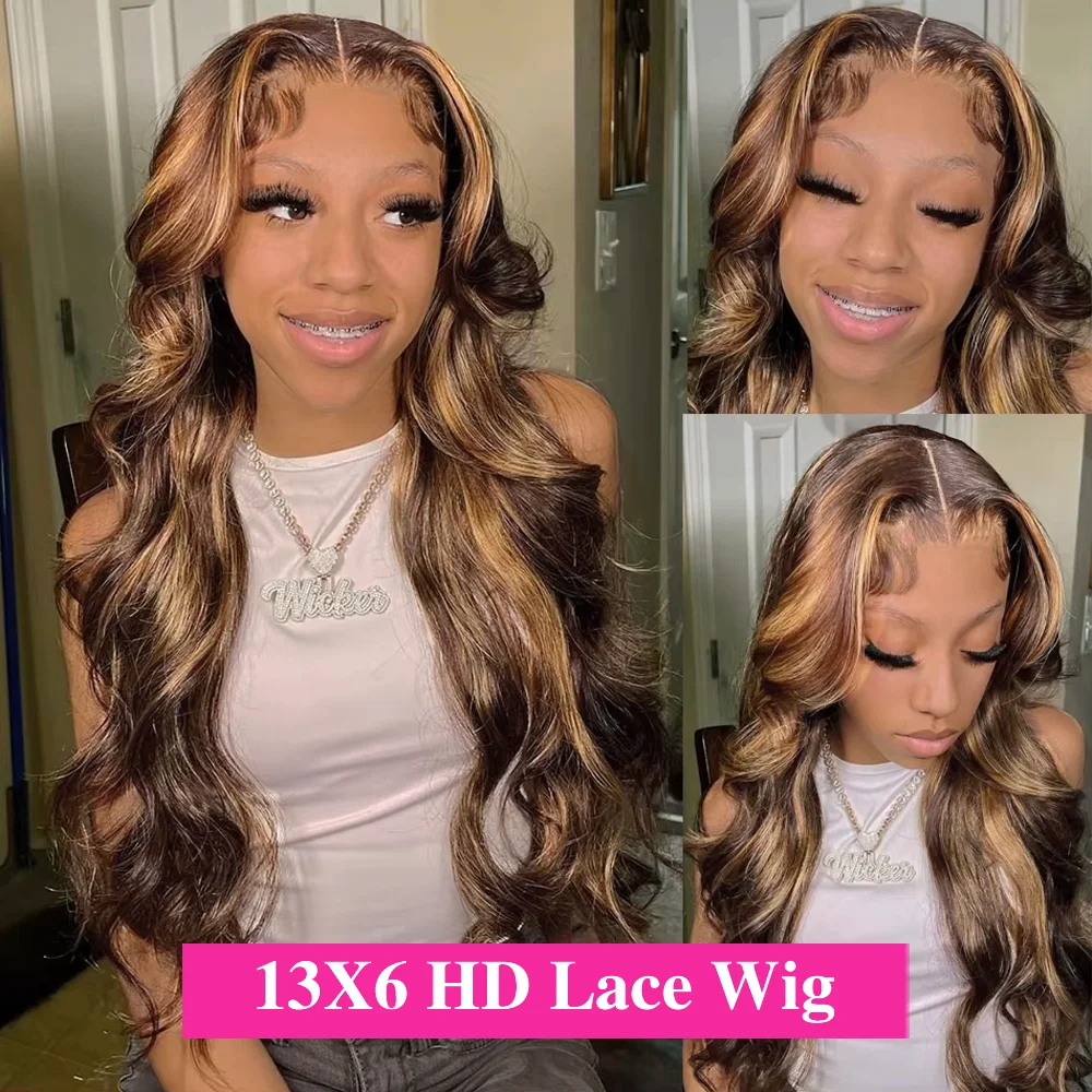 52 بوصة تسليط الضوء على الباروكات الأمامية الدانتيل شعر الإنسان P427 الجسم موجة 13x6 HD الدانتيل الباروكات الأمامية الشعر للنساء قبل قطعها 200 الكثافة