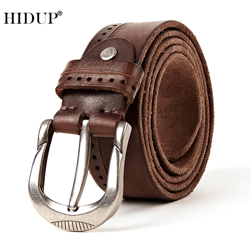 

HIDUP 2023 Pure Design Top GradeQuality Solid Cowhide Black Pin Buckle Metal Belts Retro Style Cow Leather Belt 38mm Wide Jeans