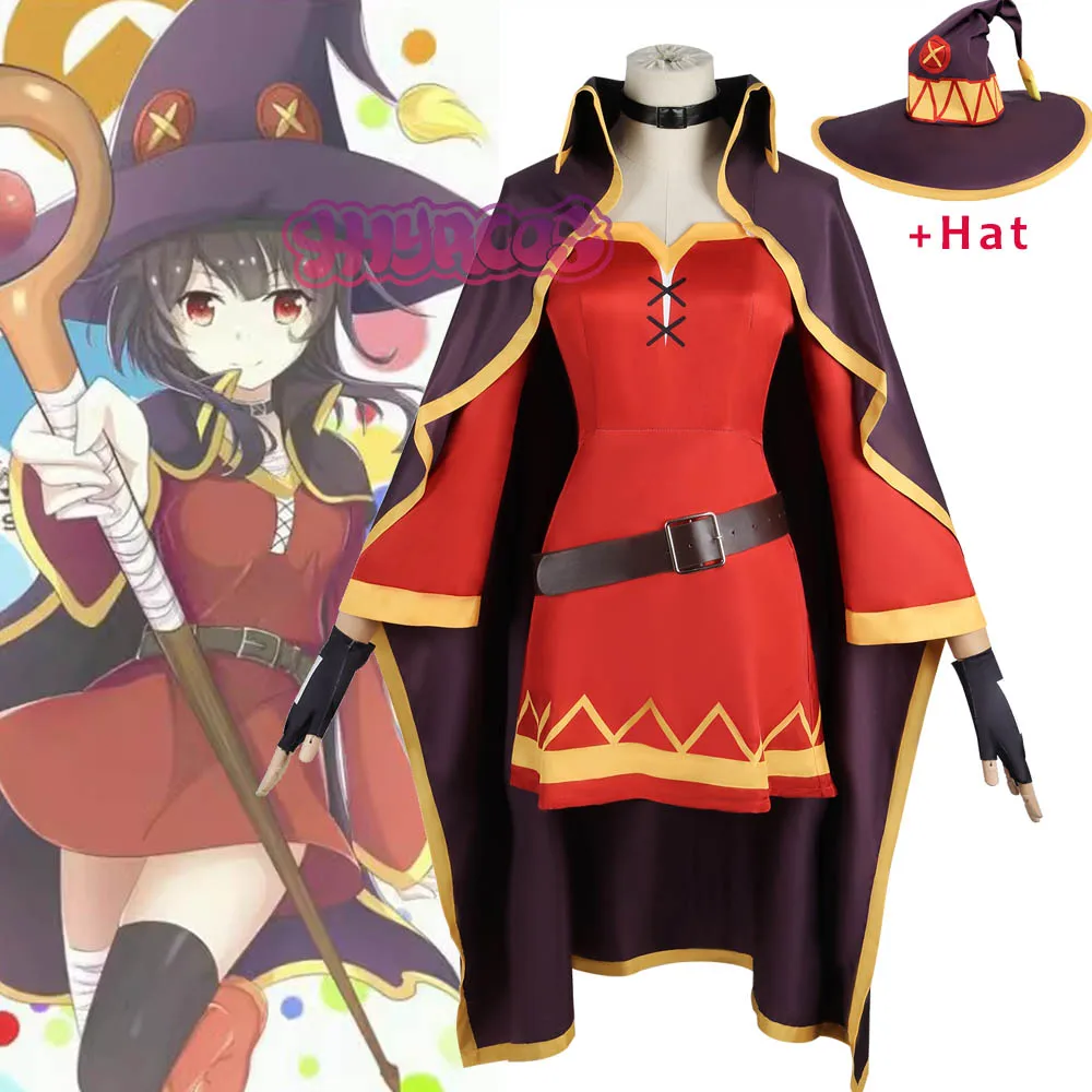 

Anime Megumin Cosplay Costume Huihui Kono Subarashii Sekai Ni Shukufuku Wo Captain Witch Attire Wizard Hat Robe Dress Glove