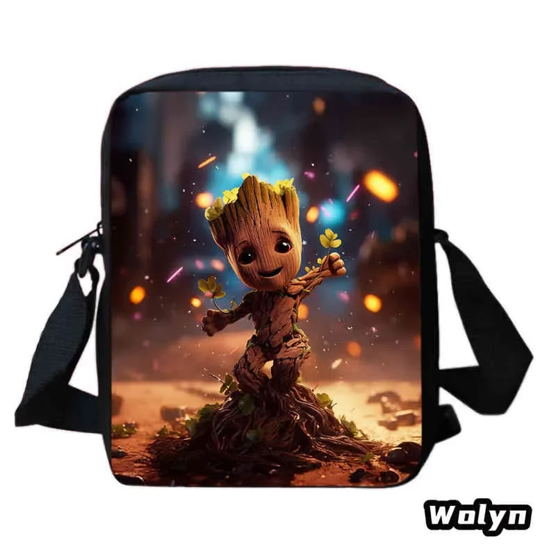 Рюкзак через плечо Groot для мальчиков и девочек, сумки через плечо с рисунком Groot, школьные сумки через плечо с принтами, детская сумка-мессенджер Groot