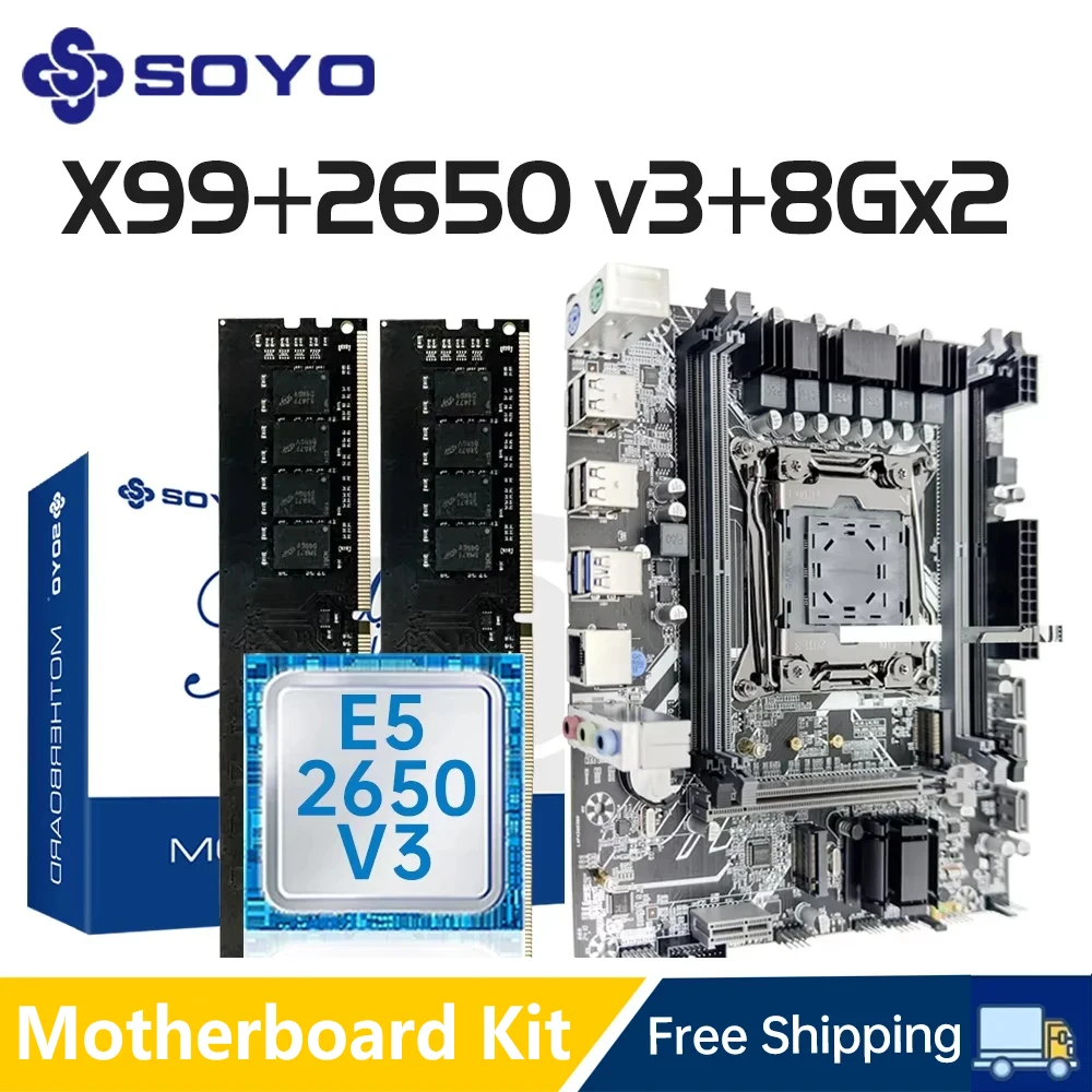 SOYO X99 Motherboard Kit Set With Intel Xeon E5 2650 V3 CPU & Dual-channel DDR4 8Gx2 2133MHz ECC RAM for Gaming Computer