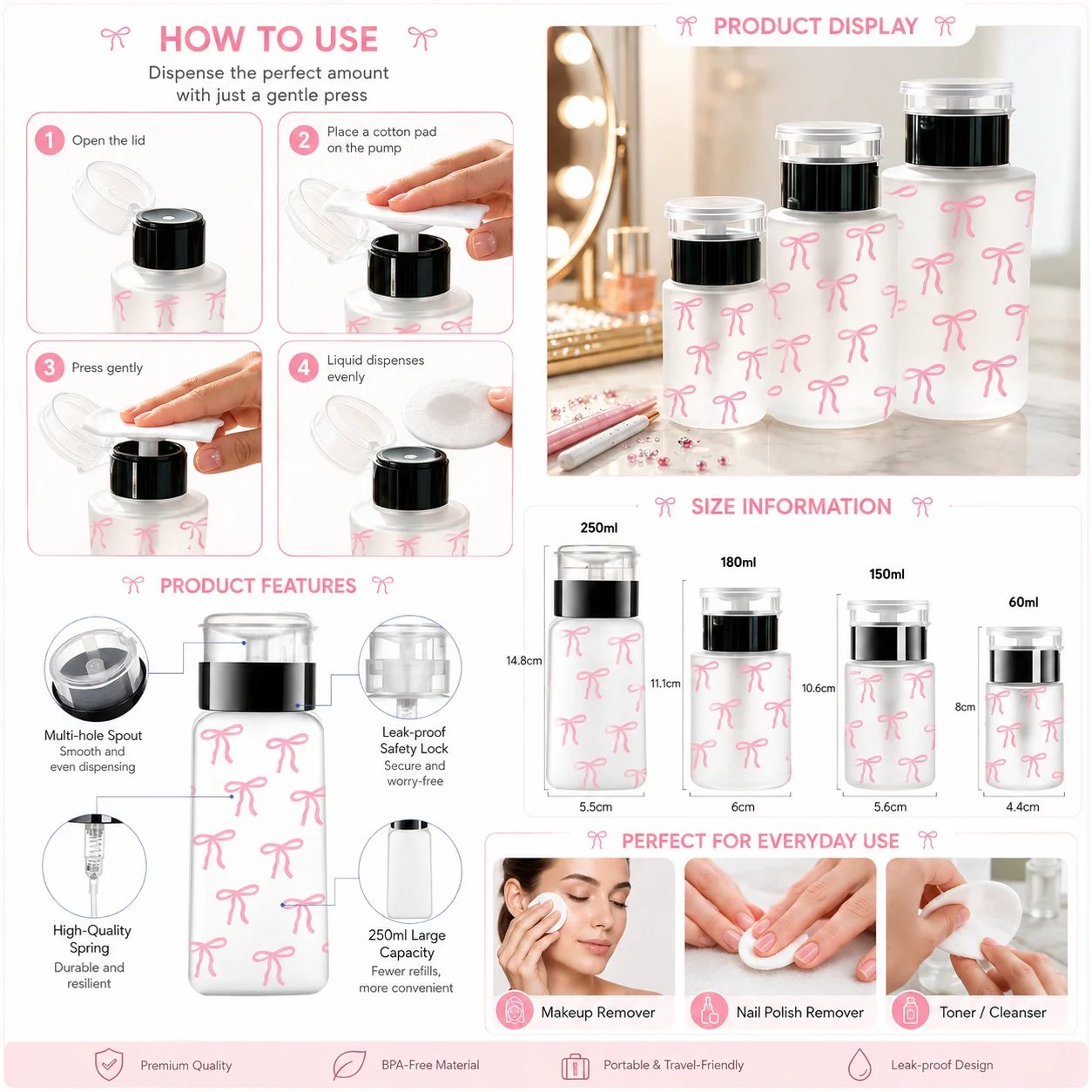 Nail Polish Remover Bottle Refillable Press Pump Liquid Dispenser Bottle for Acetone Alcohol Nail Art Salon Manicure Beauty Tool image 4