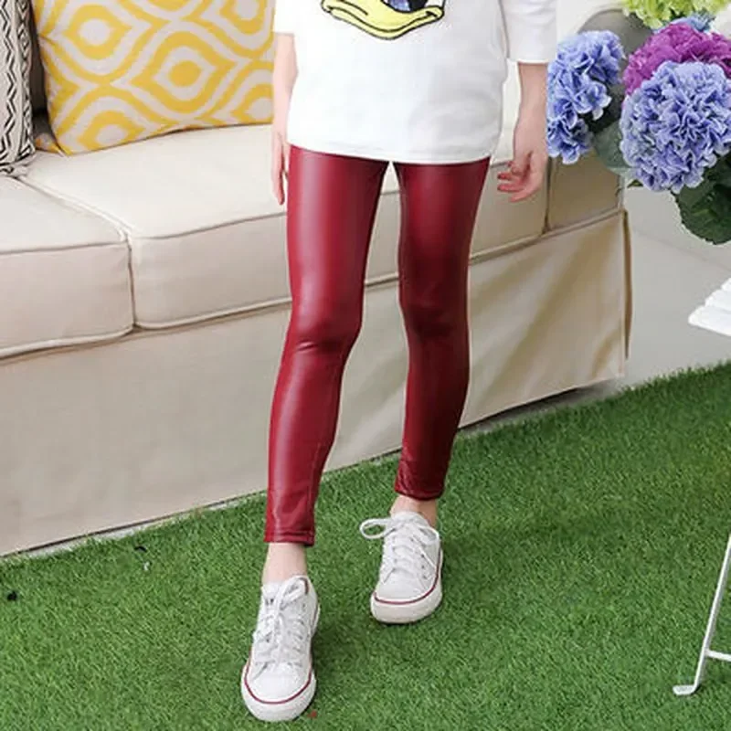 Spring Children\'s Pants For Girls Fashion Faux Leather Girls Leggings Thin Kids Skinny Trousers 2024 New