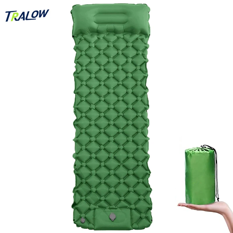 

TRALOW Outdoor U-Shaped Grid Sleeping Mat Camping Inflatable Mattress Moisture-Proof Built-In Pump Suitable For Hiking Survival
