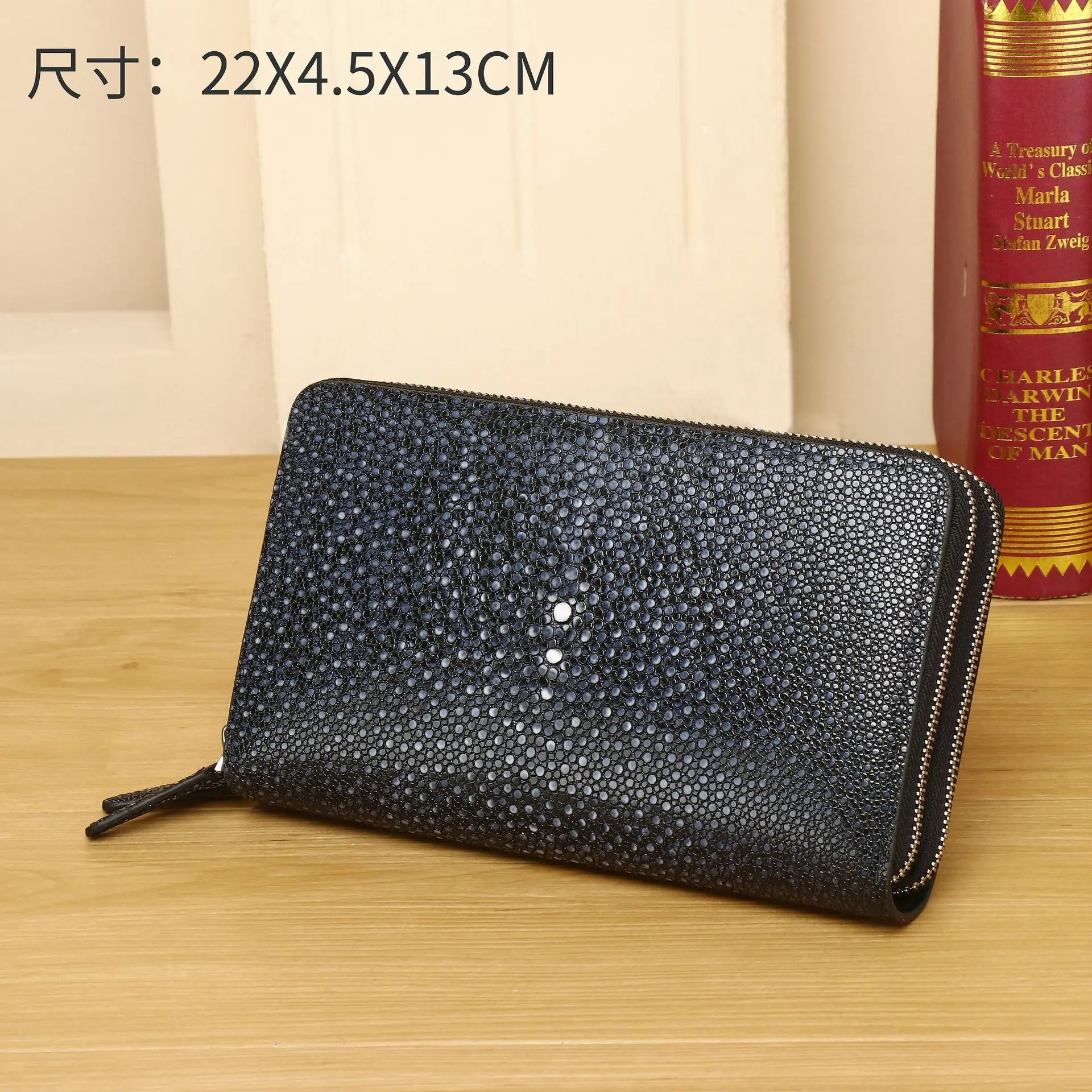 New Smooth Polished Pearl Fish Pattern Men's Double Layer Zipper Handbag Multi Card Mobile Bags  Wallet Trendy Purse Men Wallets