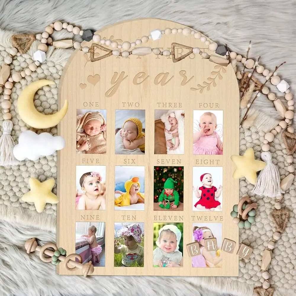 My First Year Photo Display Wood Board Baby\'s First Year Photo Frame Milestone Board 12 Months Baby Picture Frame 1st Birthday