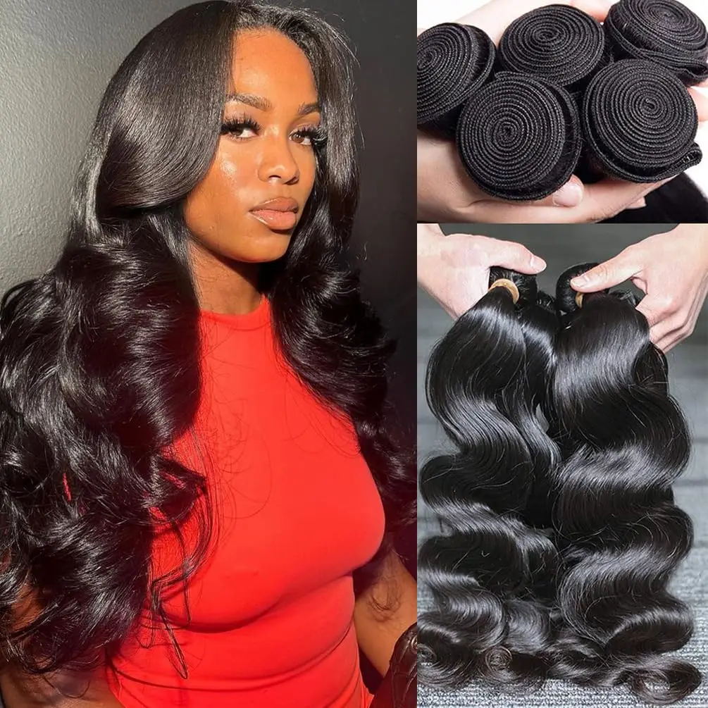 12A Brazilian Bundles Body Wave 100% Human Hair Weave 1/3/4 Bundles 28Inch Natural Black Water Wave Loose Wave Hair Extensions