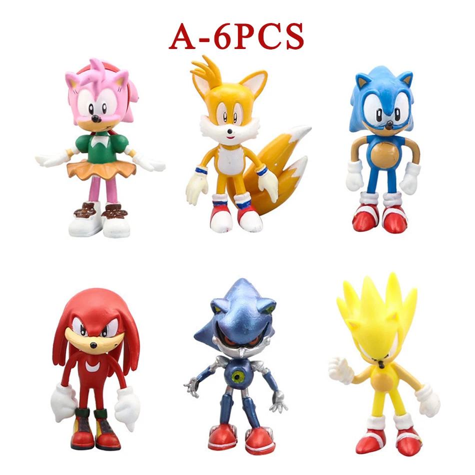 Trzy style 6 sztuk ogony Sonic Werehog figurki niebieski cień lalka figurki z kreskówek kolekcjonerskie lalki dla dzieci jeż zabawka