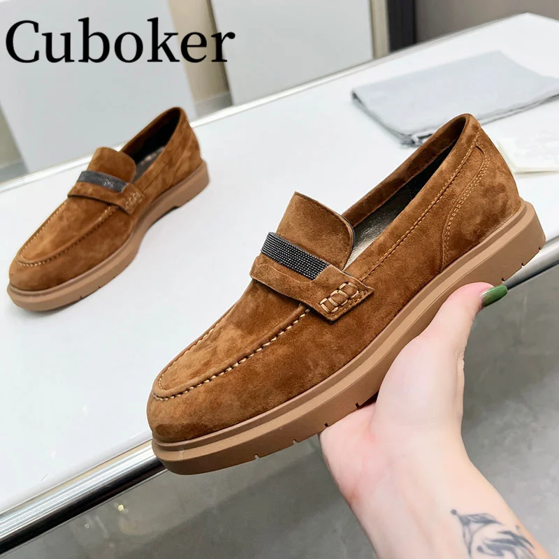 Suede Leather Lazy Loafers Designer Brand Shoes Women Flat Loafers Shoes Casual Shoes Ladies Comfort Driving Walking Shoes Mujer