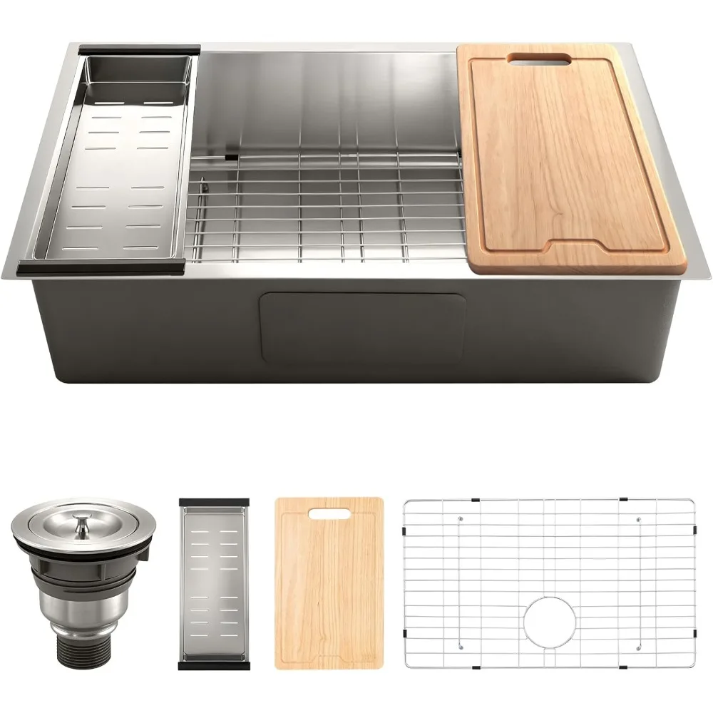 

Stainless Steel 32 x 19 Undermount Single Bowl Kitchen Sink with Drain Strainer, 16 Gauge