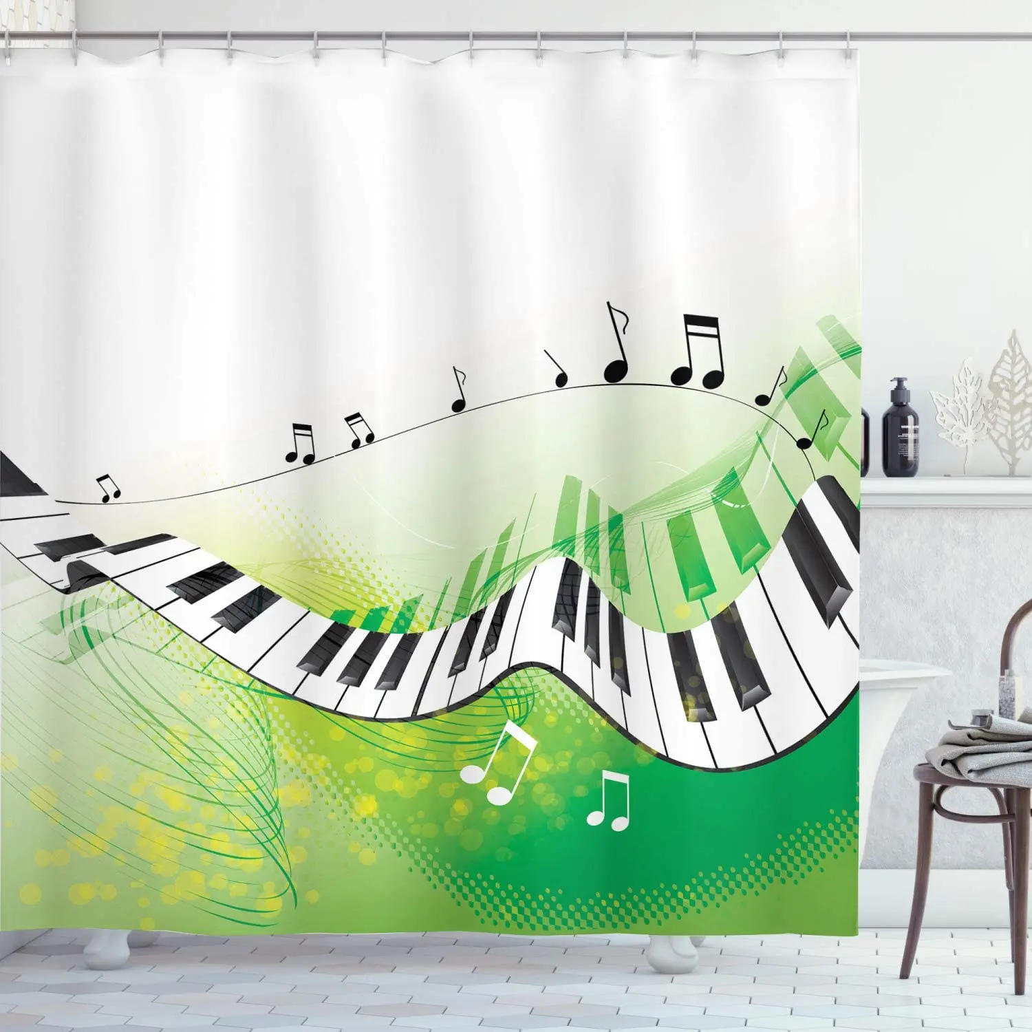 Gold Musical Note Shower Curtain Blue Butterfly Manfei Old Fashioned Music Speaker Loudspeaker Bath Curtains Bathroom Screens