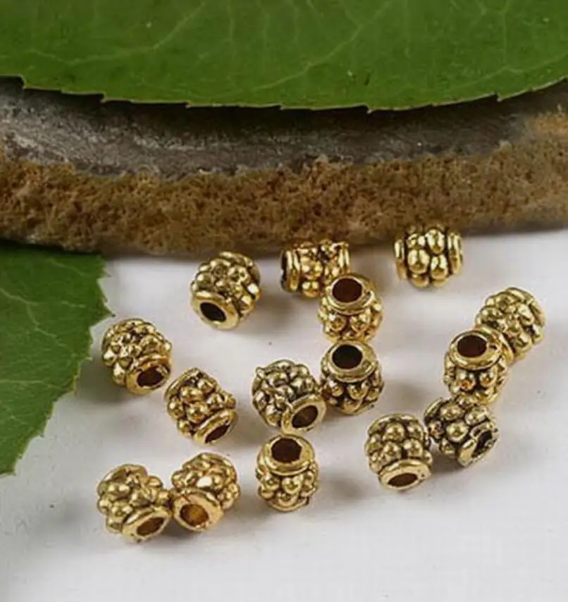 

100pcs 4.1x3.7mm hole is 1.7mm dark gold-tone studded columniform beads h2041