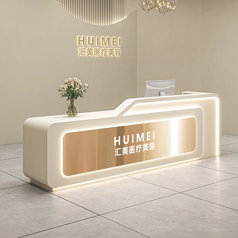 Floaoting Shelf Salon Reception Desk Elegant Office Hairdressing Counter Small Beauty Center Furniture White Black Modern