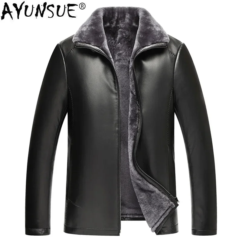 AYUNSUE Men's Genuine Leather Jacket Real Fur Sheepskin Coat Winter Shearling Men Veste Cuir Homme 14BAQ00066712 KJ4017