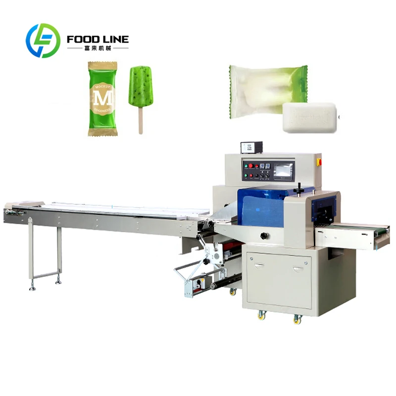 Pillow Wrapping 3 Sides Flow Pack Machinery Plastic Film Shrink Vacuum Packaging Customized PLC Control Adjustable Pack Size