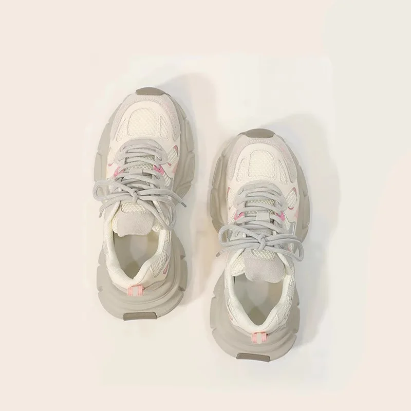 

Daddy Shoes, женская весенне-летняя обувь 2025 года, сетчатая толстая подошва, увеличивающая рост, модная повседневная универсальная спортивная обувь на шнуровке