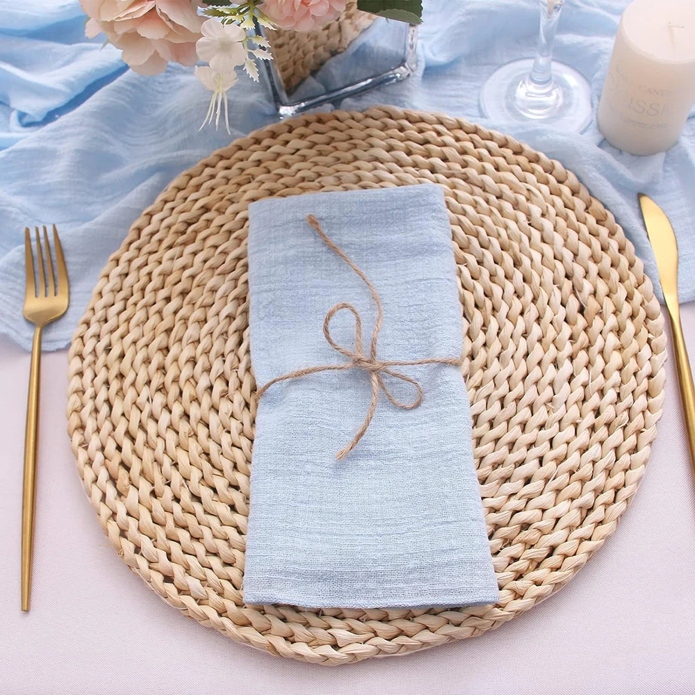 10pcs Handmade Gauze Crepe Cloth Napkins White  Pure Cotton Fabric Wedding Decor Everyday Use Dinner Tea Towel Table Village