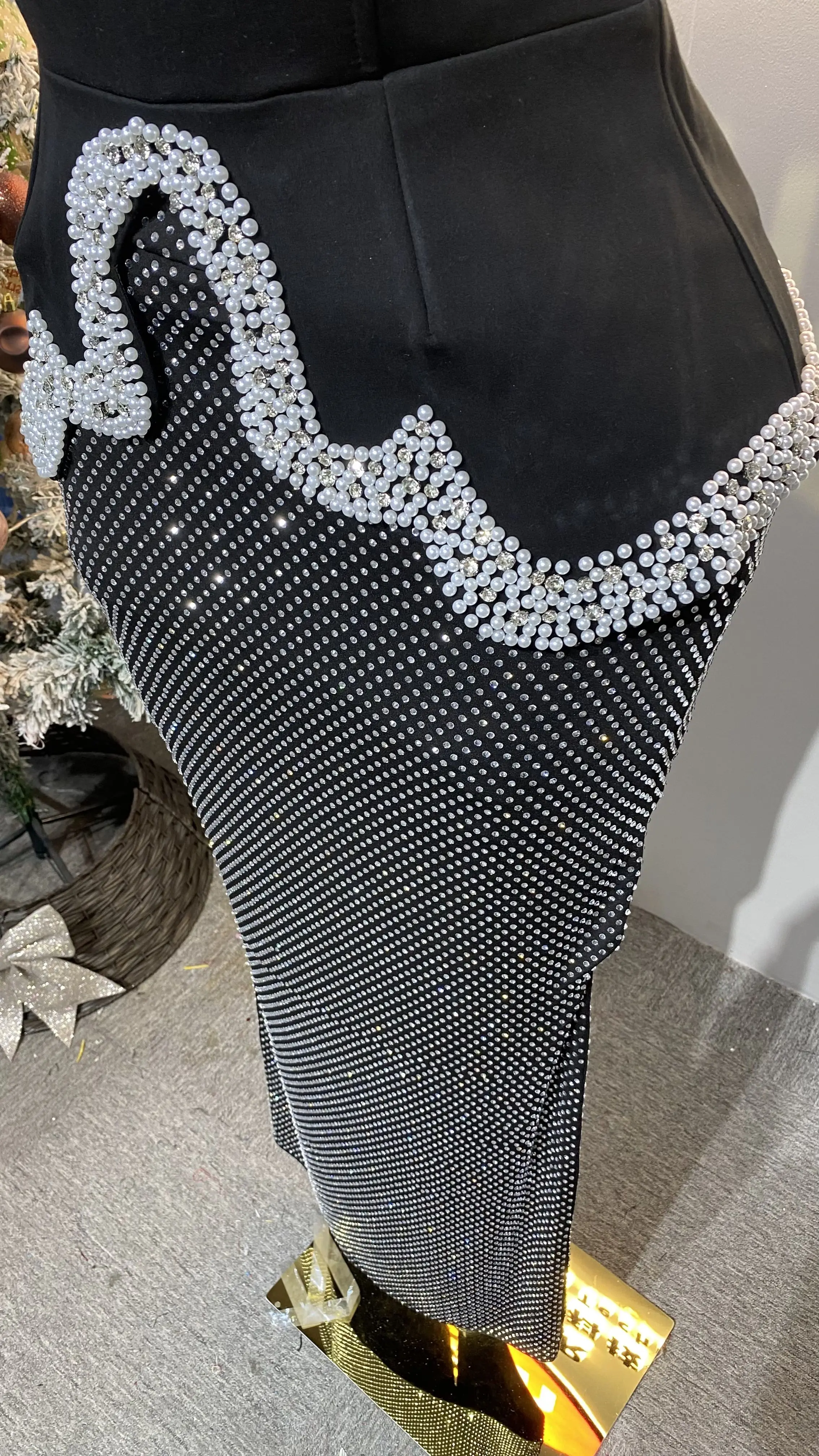 تصميم جديد عالي الجودة مكون من قطعتين بلوزة نسائية فاخرة من اللؤلؤ الكريستالي وتنورة مطرزة للصيف.-GZXX368 #6