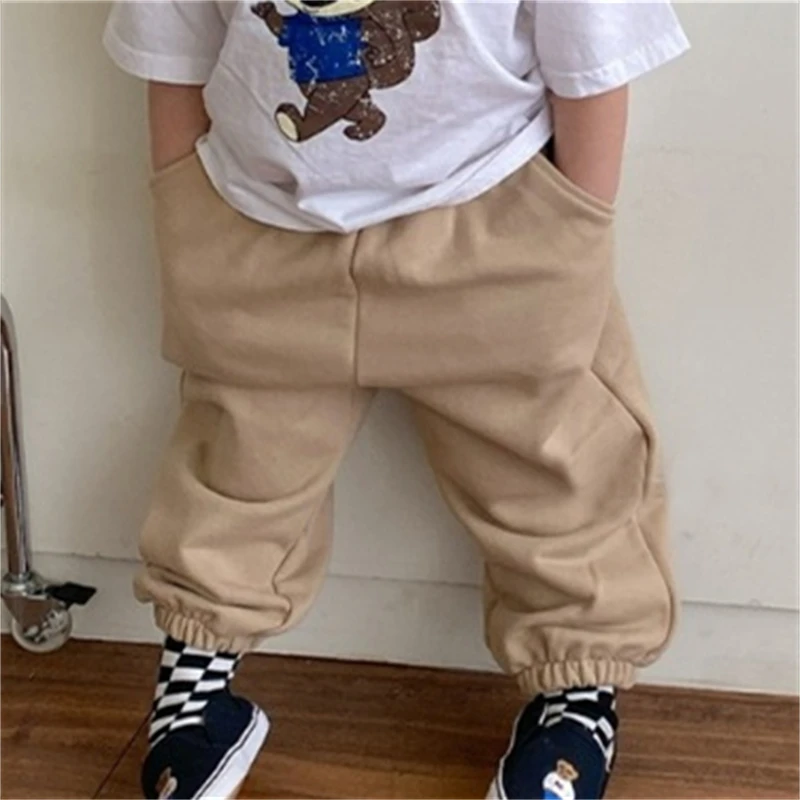 

Korean Version of The Children's Autumn New Suit Boys and Girls Simple Foreign Letters Hooded Terry Sweater Casual Two-piece Set