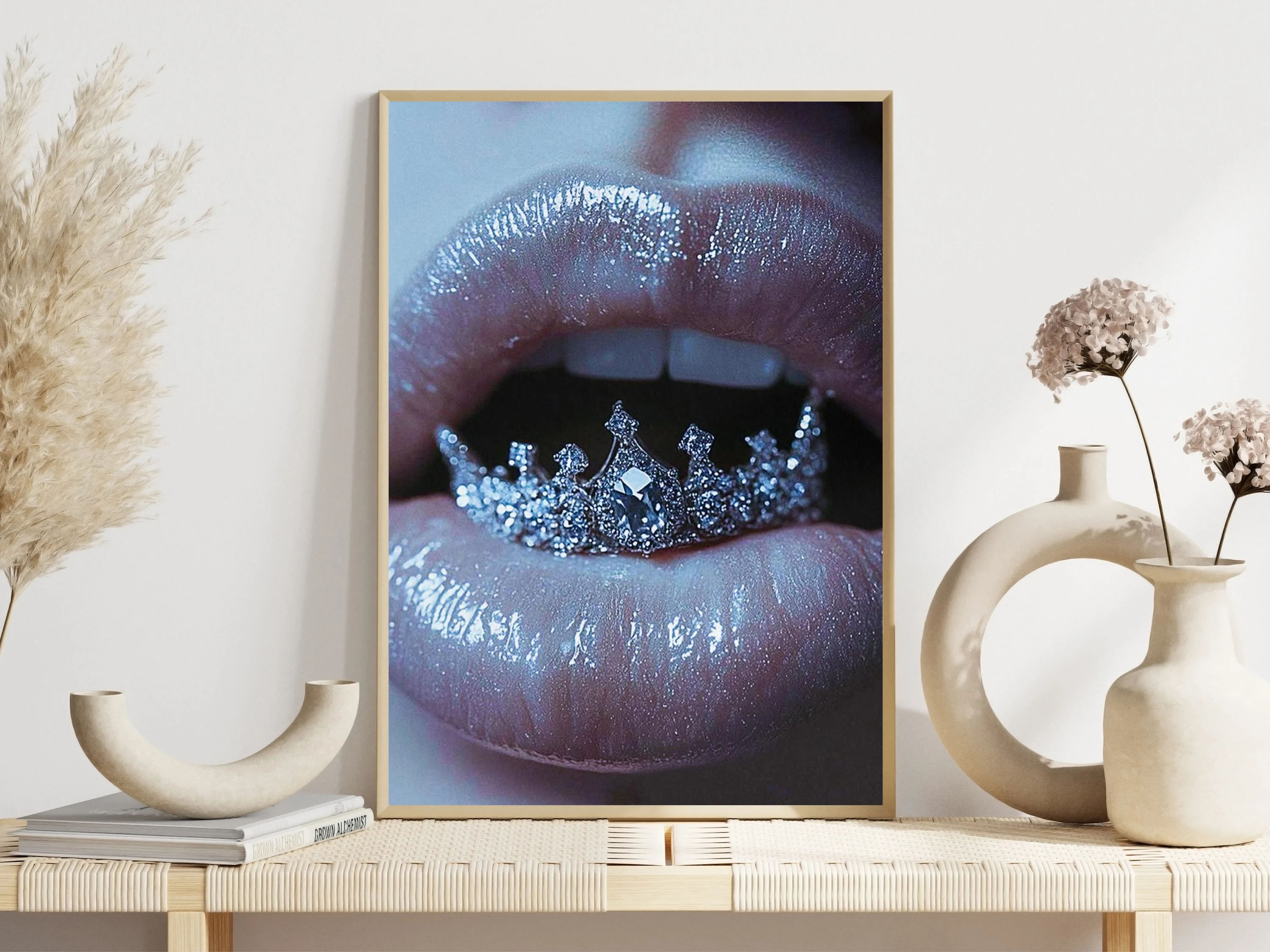 امرأة فاخرة براقة الشفاه الملصقات موضة لامعة الماس الكرز يطبع حائط لوح رسم صور ديكور غرفة المعيشة المنزلي #4