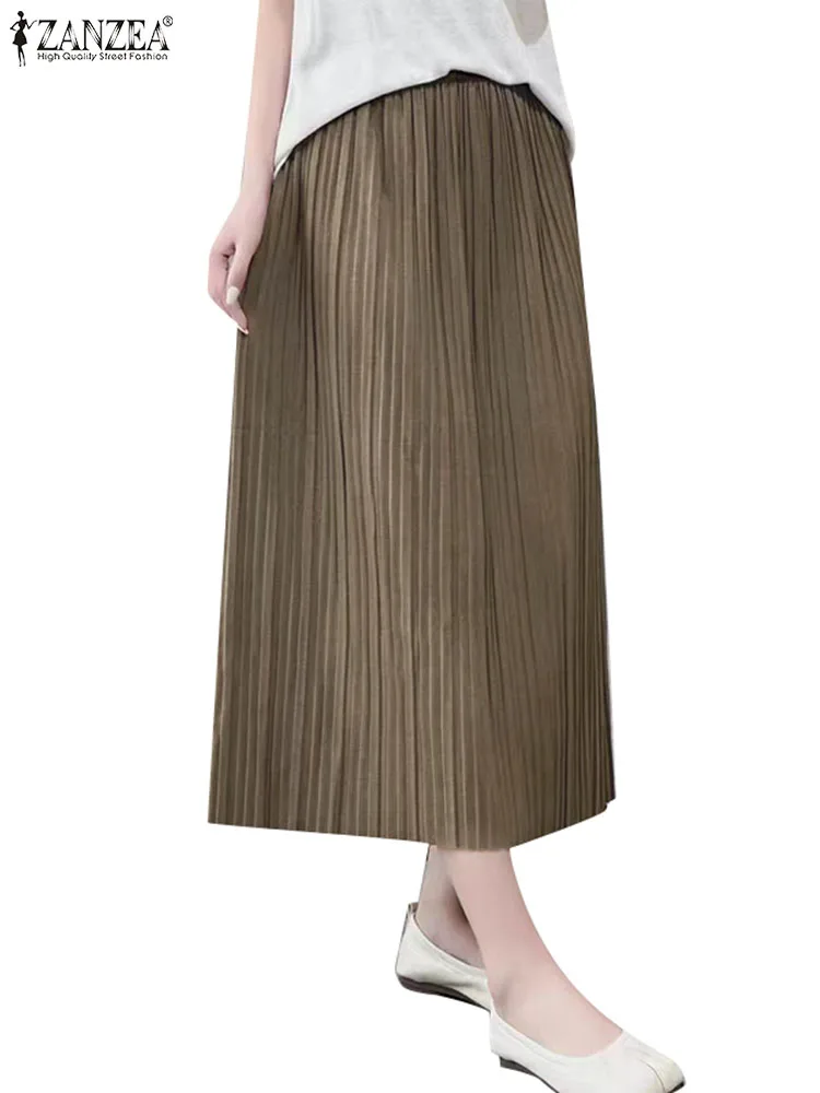 ZANZEA Elegancka prosta długa spódnica Saias Women Vintage Plisowana spódnica midi 2024 Summer Mid Waist Jupes Casual Loose Office Faldas