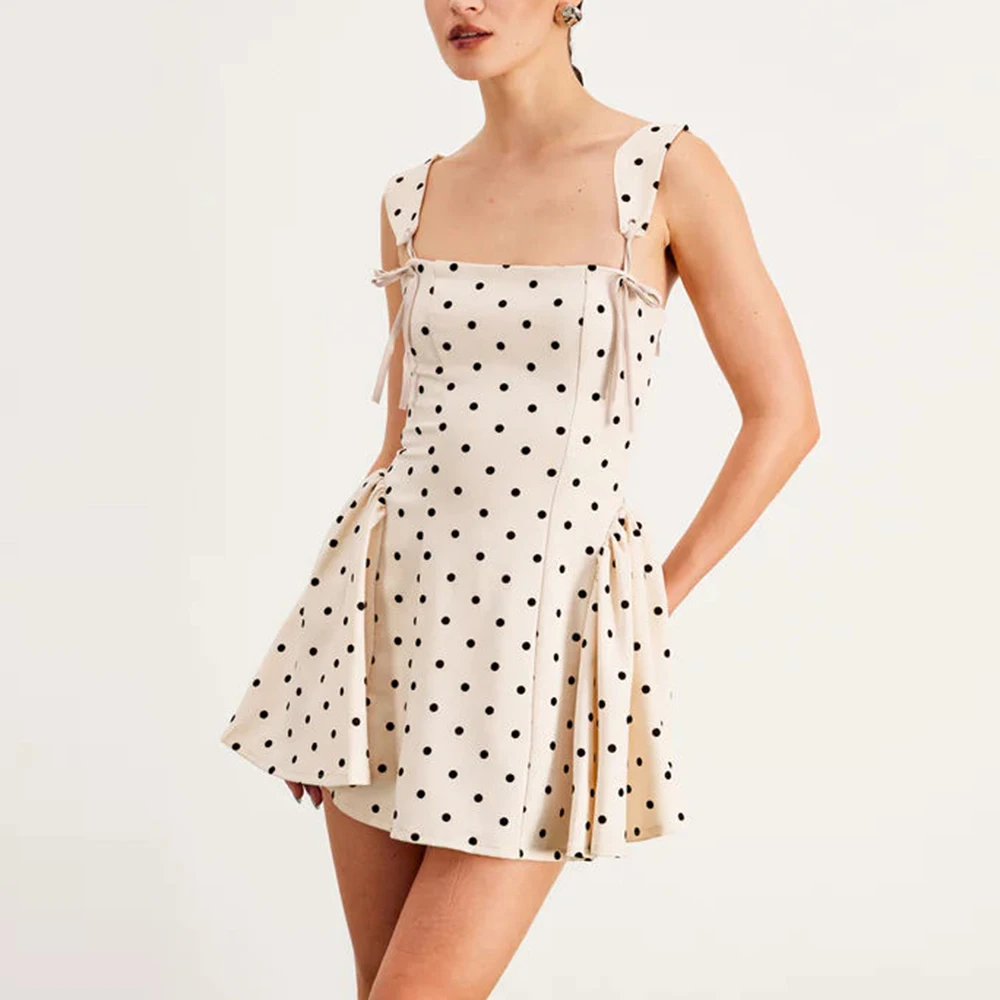 TWOTWINSTYLE Colorblock Slimming Fashion Dresses for Women Square Neck Sleeveless Patchwork Polka Dot Mini Dress Female Clothes