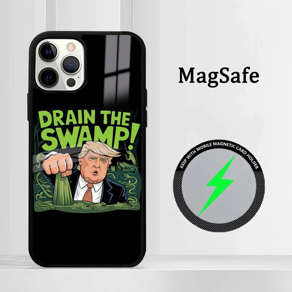 Drain The Swamp2024 Trump Phone Case For IPhone 16 15 14 13 12 11 Pro Max Plus Mini Magsafe Mirror Wireless Magnetic Cover