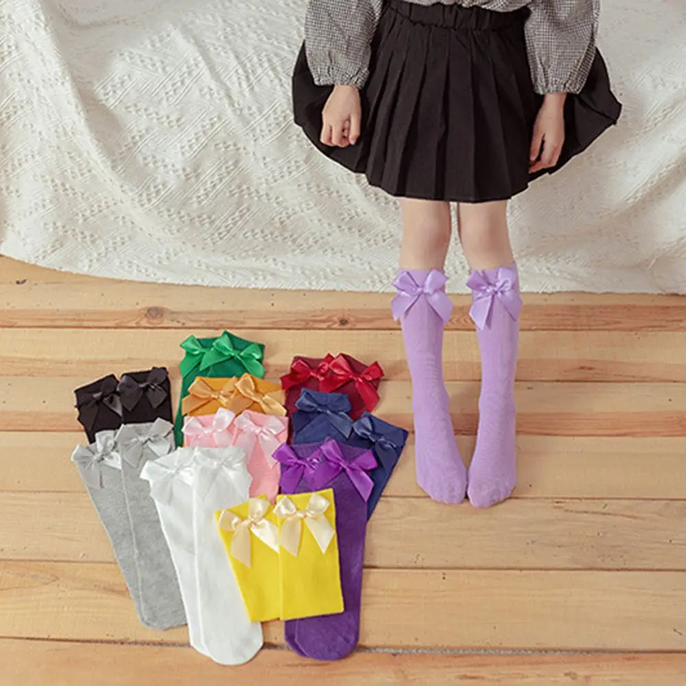 Children' Socks Cotton Big Bows Girls Knee High Sock Baby Long Tube Socks Kids Floor Socks 6-10Years