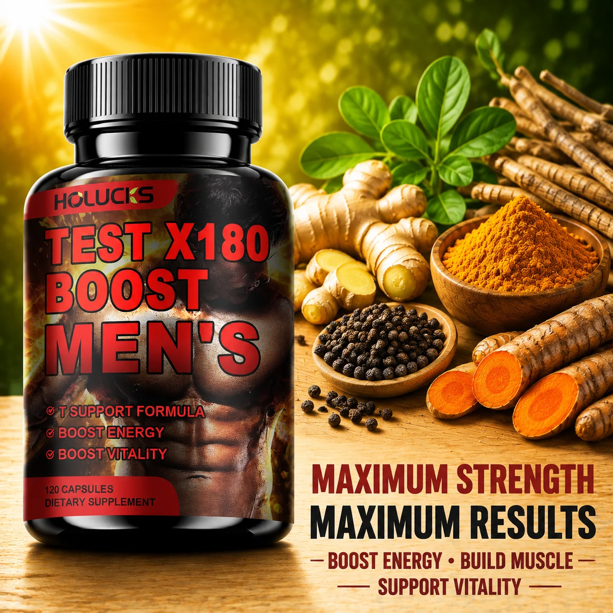 Men's T-Level Support Supplement, with Natural Boron & Vitamins, Promote Vitality, Stamina, Muscle & Energy & Workout Readiness