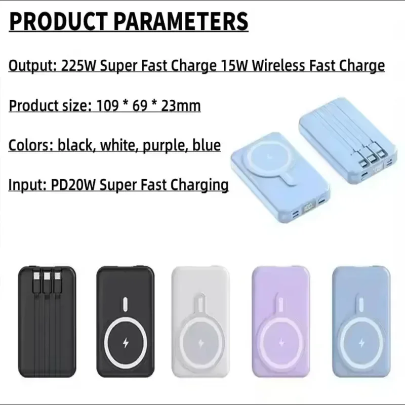 2024 new magnetic wireless charging treasure 100000 mAh comes with 3-wire mini fast charging mobile power supply