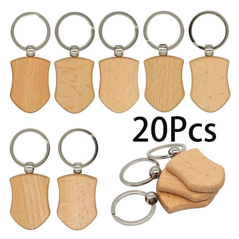 Madeira Tag chave com Keychain, Chaveiros madeira em branco, 20pcs