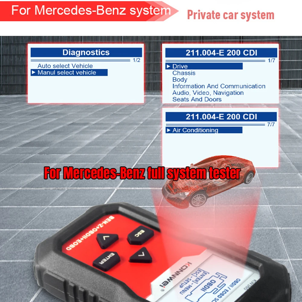 KW360 KONNWEI OBD2 Scanner For Ben Mercedes Full System Diagnostic Tool For C300 W204 W205 W211 ABS Airbag Oil Reset Code Reader