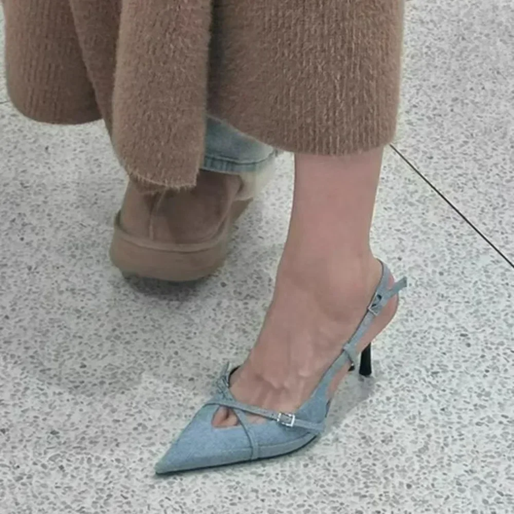 

2025 New Women's Jeans Heeled Sandals Pointed High Heel Office Lady Shoes Beautiful Women high heels Shoes sandalias mujer