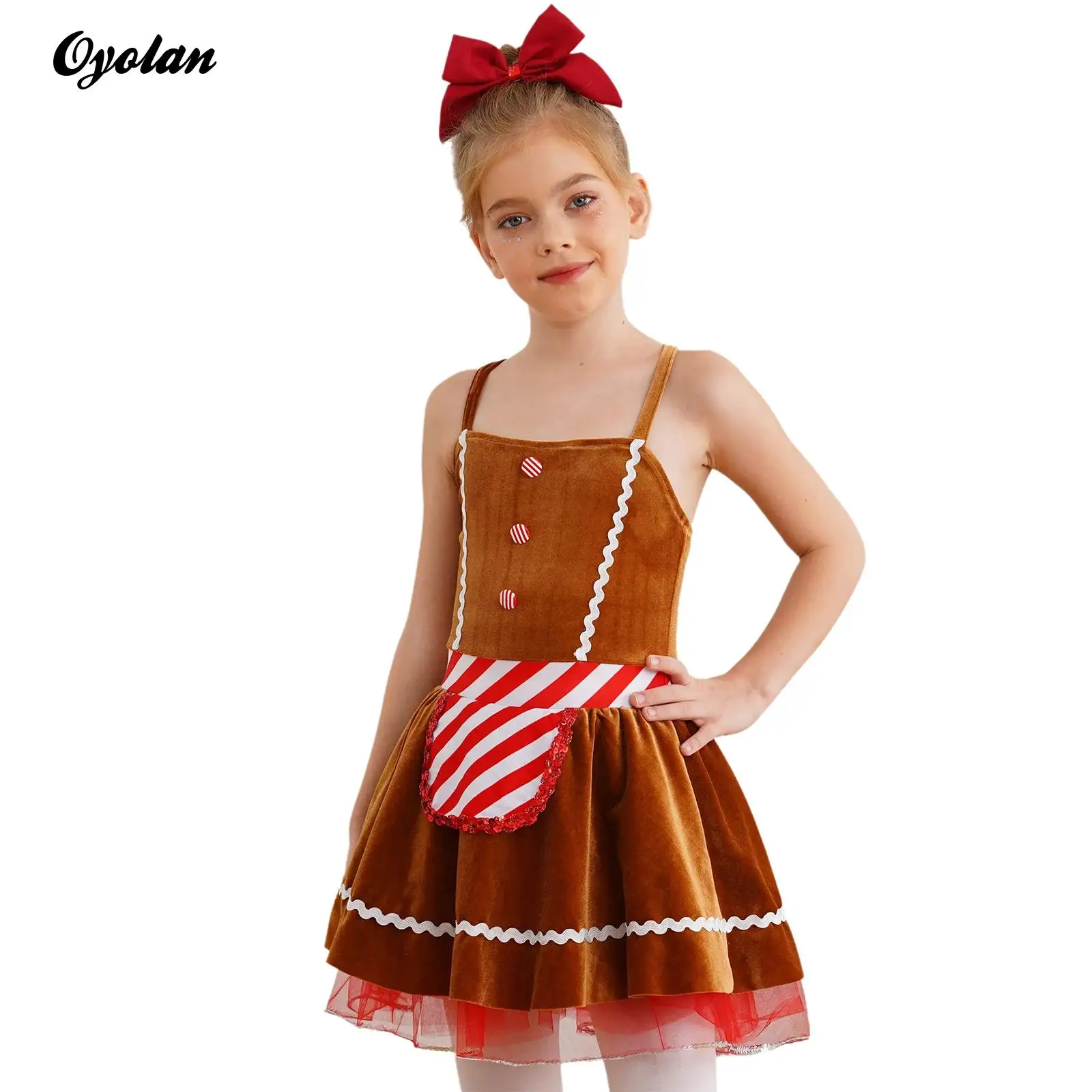 

Девушки Рождество Рождество Пряничный человечек Печенье Косплей Костюм Конфеты Трость Санта Балетная пачка Танцевальное платье на бретельках Новогодняя танцевальная одежда