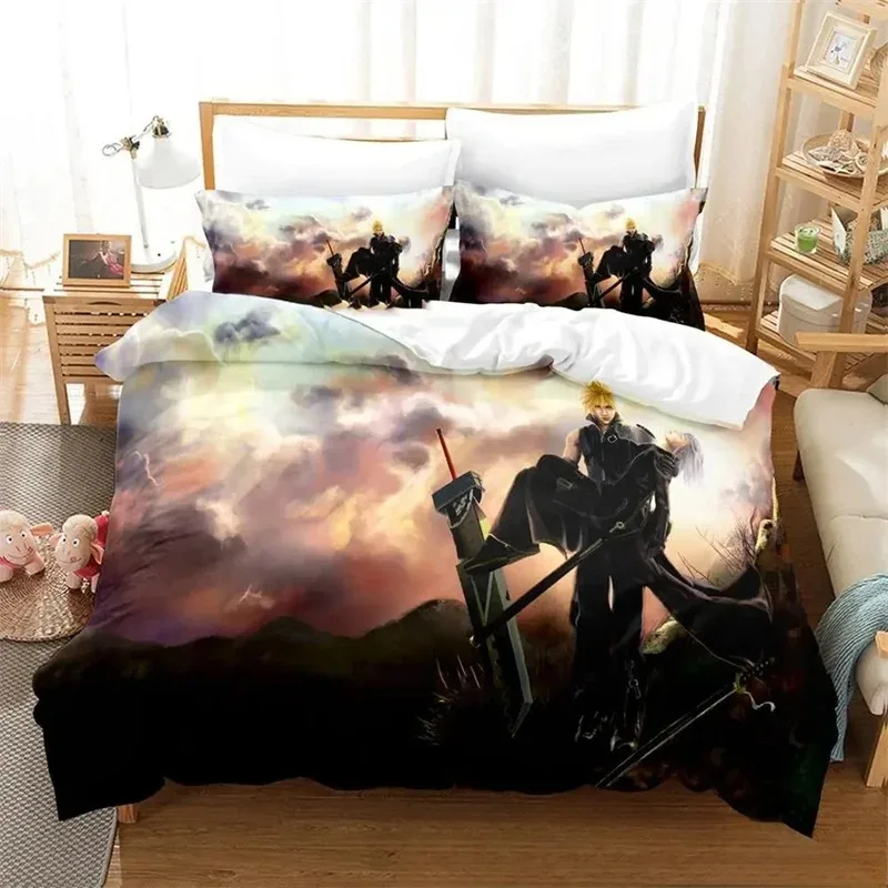 3D Print Game Crisis Core Final Fantasy VII Bed Set Quilt Cover Pillowcase,King Queen Twin Size Boys Girls Adults Bedding Set