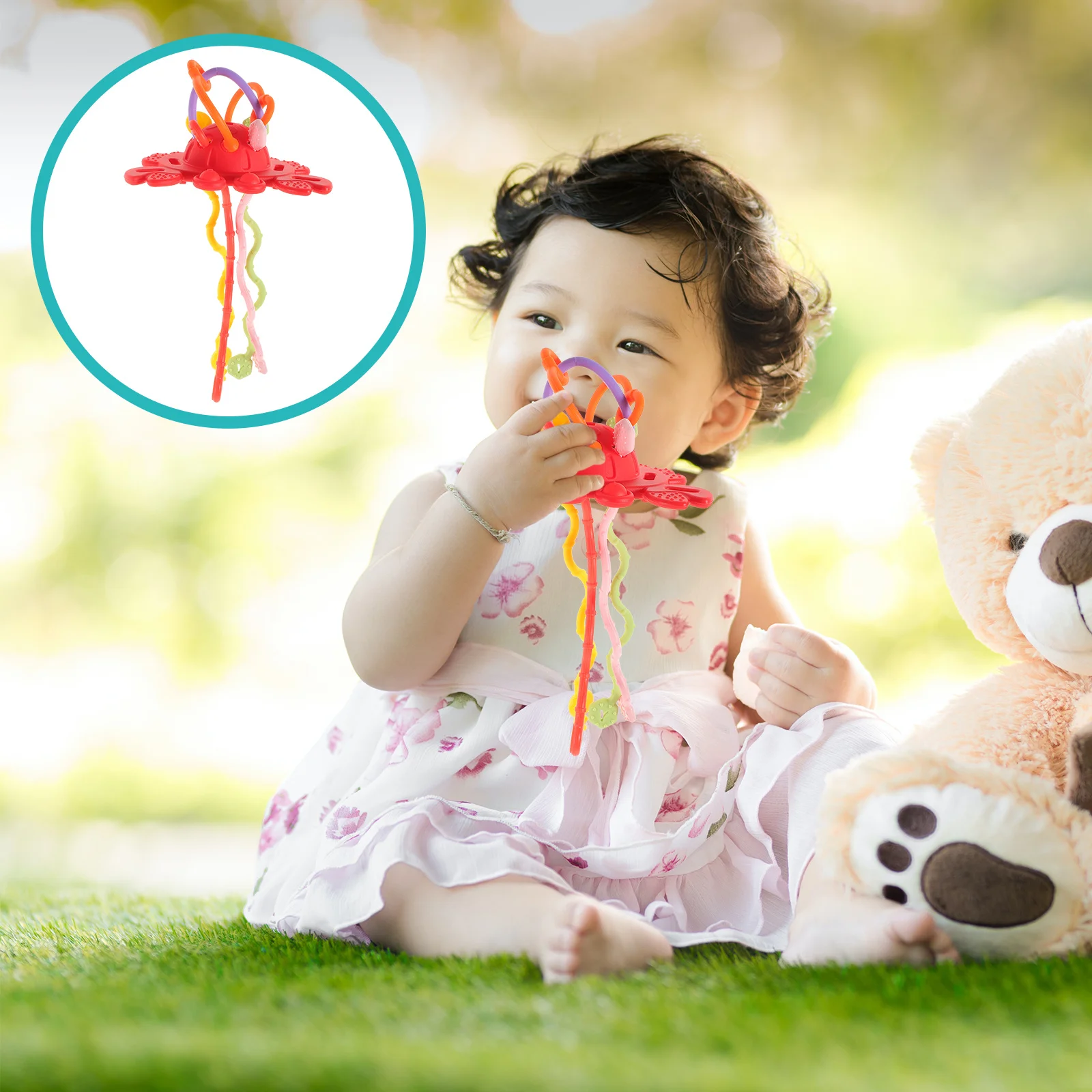 سيليكون سحب سلسلة عضاضة الألوان الزاهية محكم الحبال حواف مرنة الطفل السفر الحسية سحب الرضع