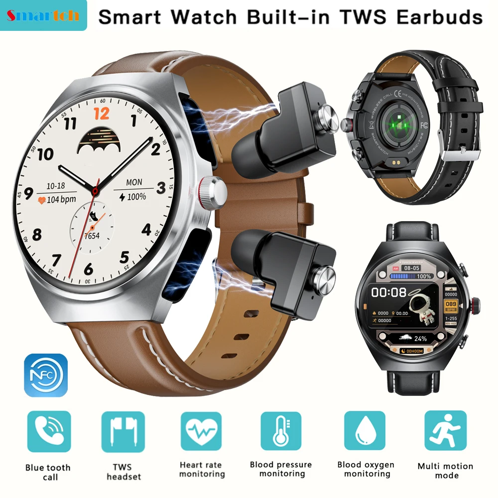 TWS Wireless Headset Smart Watch Sports Health Waterproof 2 In 1 Headphone Watches Blue Tooth Call Music Earphone Smartwatch